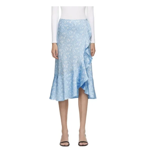 White printed sales satin asymmetric skirt